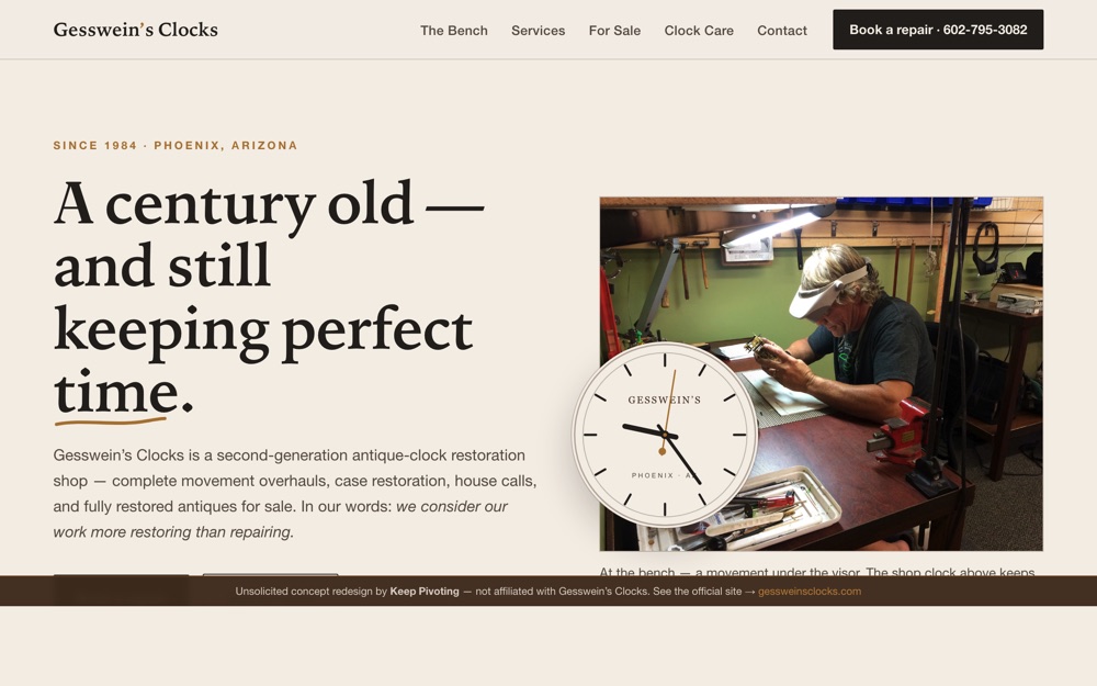 Keep Pivoting concept rebuild of Gesswein's Clocks