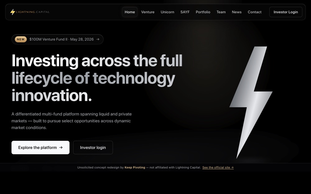 Keep Pivoting concept rebuild of Lightning Capital